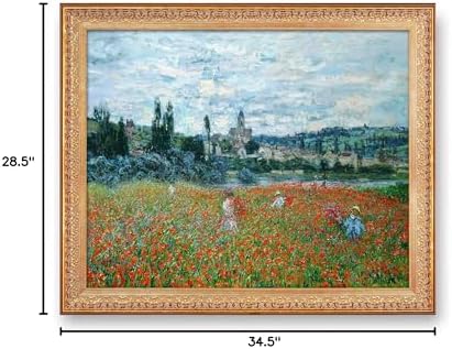 Poppy Field near Vetheuil 1879 by Claude Monet Framed Size:34.5x28.5 inches,Image Size:30x24 inches World Classic Reproductions For HomeDecor,Vintage Pattern Gold Frame — view 7