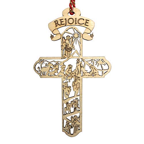 Jolette Designs Nativity Cross Christmas Ornament Gift, Real Wooden Decor For Tree, Office, Car. Unique Wood Holy Family Scene Gifts, 4.5X 2.625, Made In Usa, Keepsake Tells The Whole Christmas Story #TOP2