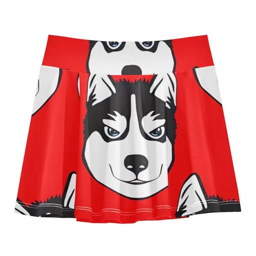 Skirts with Shorts Cartoon Husky Dog Red Cute Athletic Shorts for Girls Skorts Gymnastics Pleated Skort 4t