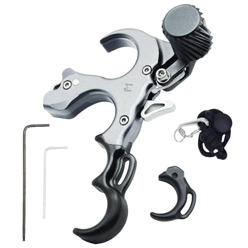 WGNVISREHY Bow Release for Compound Bow, Adjustable 3/4 Finger Thumb Release Aid with Wrist Strap & Wrench, Aluminum Alloy Archery Release Aid, Ambidextrous for Left & Right Hand, Hold up to 200lbs