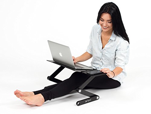 Executive Office Solutions FBA_EOS1 Portable Adjustable Aluminum Laptop Desk/Stand/Table Vented W/Cpu Fans Mouse Pad Side Mount-Notebook-Macbook-Light Weight Ergonomic Tv Bed Lap Tray Stand Up/Sitting-Black thumb #3