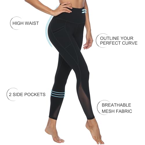 AFITNE Women’s High Waist Mesh Yoga Leggings with Side Pockets, Tummy Control Workout Squat-Proof Yoga Pants4