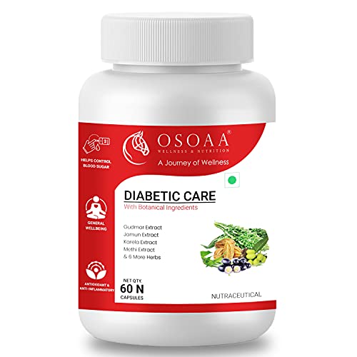 OSOAA Diabetic Care – 10 Ayurvedic Extracts – Jamun, Karela, Methi & more Blood Sugar & Glucose Management, for Type 1 & Type 2 Diabetes, Sugar Free, No Side Effects (60 Capsules) OSOAA Diabetic Care – 10 Ayurvedic Extracts – Jamun, Karela, Methi & more Blood Sugar & Glucose Management, for Type 1 & Type 2 Diabetes, Sugar Free, No Side Effects (60 Capsules)