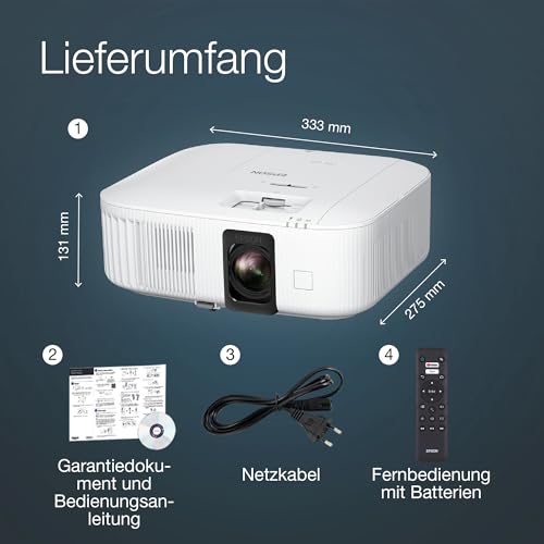 Epson EH-TW6250 4K PRO-UHD Smart Laserprojektor, 2.800 Lumen, bis zu 500-Zoll-Bilddiagonale (12,7 m)