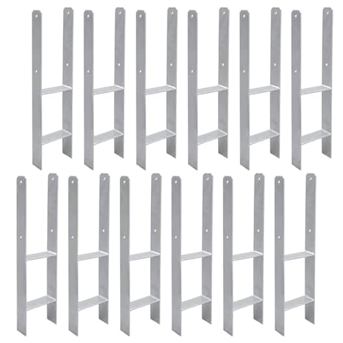 Vigevee Lot de 12 ancrages de poteau en H - Support de poteau - Ancrage au sol pour poteaux - Chaussures de poteau en H pour clôture et serre - Poteaux carrés en bois (91 x 600 mm)