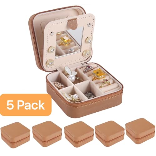 Image of KElofoN Travel jewelry case Travel jewelry box Travel Jewelry Organizer Small Jewelry Organizer Box for Girls Women with Mirror (5-coffee)