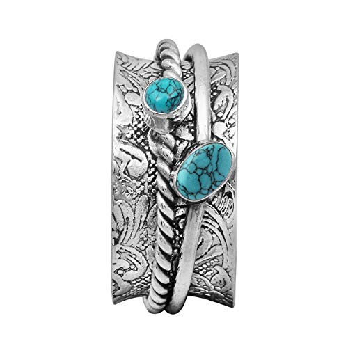 Spinner Ring !! 925 Sterling Silver Turquoise Gemstone Meditation Ring, Anxiety Ring, Fidget Ring, Anti Stress Ring, Worry Band (10)