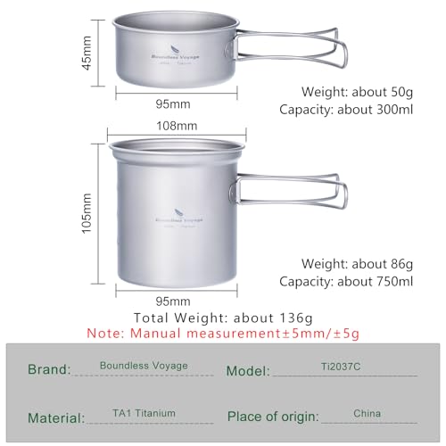 Ustensiles de camping en titane iBasingo | Kit de mess durable 2 pièces - 2