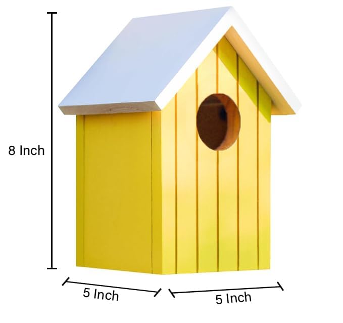Image of BIRDSHALA Wooden Large Bird House for Sparrow, Budgies, Bulbul, Wild Birds & Pet Birds - Colorful Garden Decorative (Yellow)