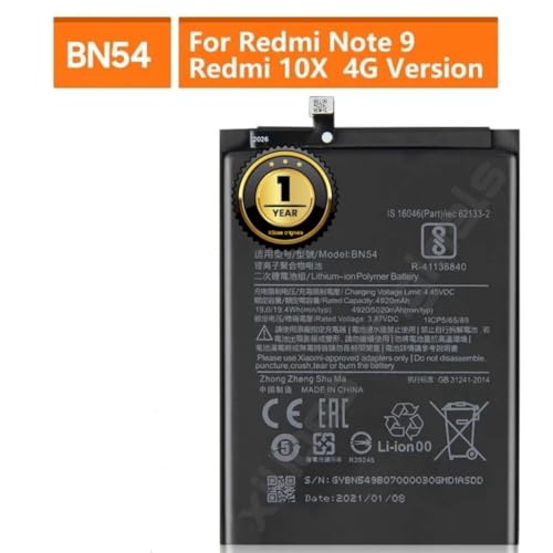 Image of BN54 Battery for Redmi Note 9 /10x 4G / 10X 5G / 10x pro 5G / Battery with 1 Year Warranty ** (B140)