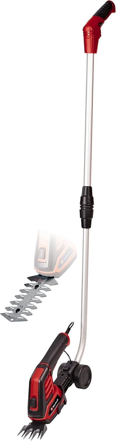 Forbici per erba e cespugli a batteria GC-CG 3,6/70 Li di Einhell (3,6 V, batteria agli ioni di litio da 2,0 Ah, lama tagliaerba da 70 mm, lama tagliasiepi da 110 mm, manico telescopico)