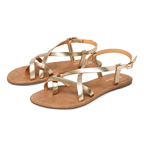 Image of Huayuanwell Women's Gladiator Flat Sandals Fisherman Strappy Sandals Ankle Strap Sandals