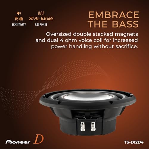 Image of Pioneer D-Series TS-D12D4 12 inch Subwoofer 1500W Max | Dual 4 Ohm Voice Coil for Flexible Wiring, Powerful Bass Output