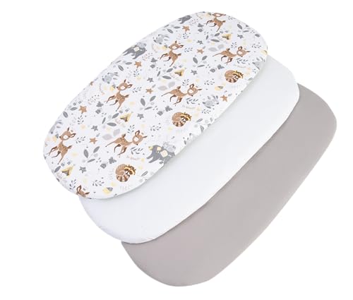 Medi Partners Drap Housse Nacelle 86x40cm Lot de 3 Draps Bebe Matelas Lit Couffin Cododo Landau - 100% Coton Ovale Poussette Bébé Fitted Sheets Cover pour Mattress...