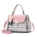Xiaoyu Small Purses and Handbags for Women Fashion Crossbody Bag Lightweight Shoulder Bag Plaid Pattern Satchel (Pink)