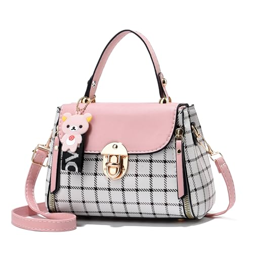 Xiaoyu Bolsas Femininas Modernas para Adolescentes e Mulheres, Bolsa de Ombro Padrão Xadrez Rosa, Small