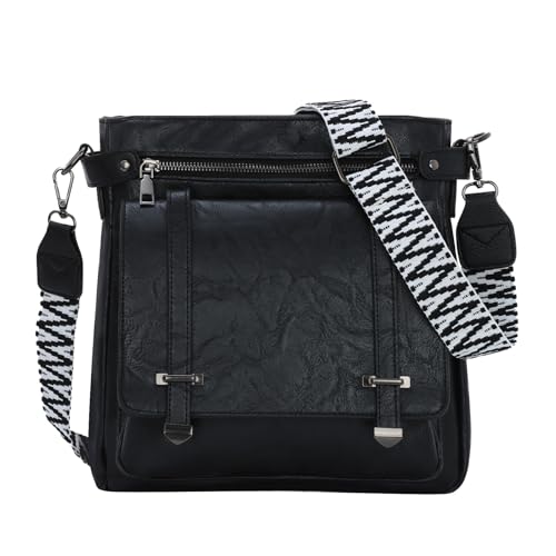 Oweisong Medium Crossbody Bags for Women Men Leather Western Handbags Travel Phone Purse with Wide Strap