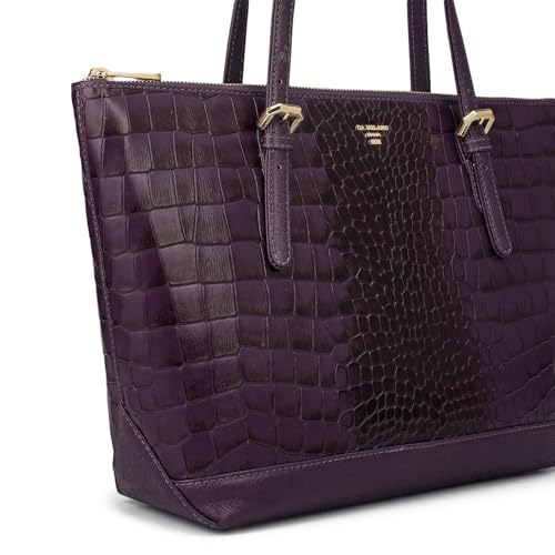 Image of Da Milano Leather Purple Tote Bag for Women (0388OL)