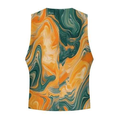 Tie-Dye Orange Green Marbled Casual Suit Vest for Men Formal Business Dress Regular Fit Waistcoat Tuxedo4