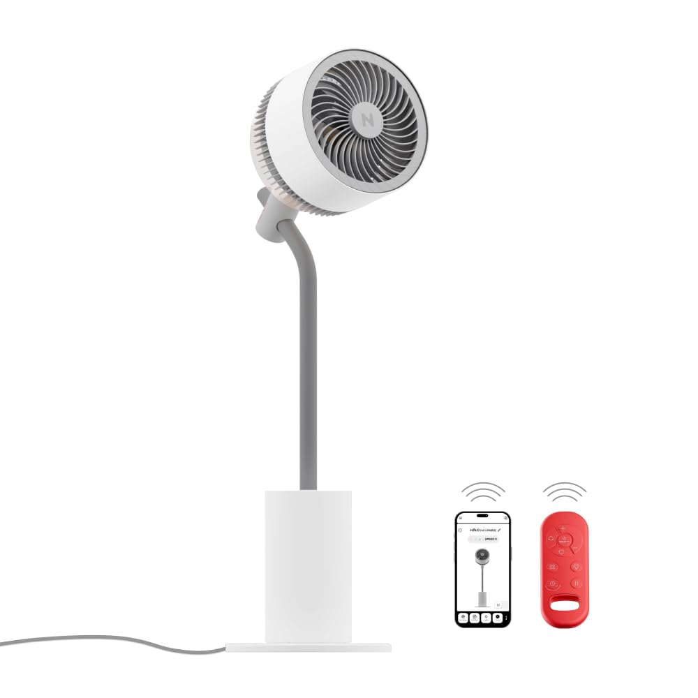 NUUK HALO v2 LINKD Smart 3D Air Circulator Fan | BLDC Motor | 12 Speed Modes | Horizontal + Vertical Oscillation | Mood Lamp | Remote + App Control | Ultra-silent High Speed Standing Fan for Home