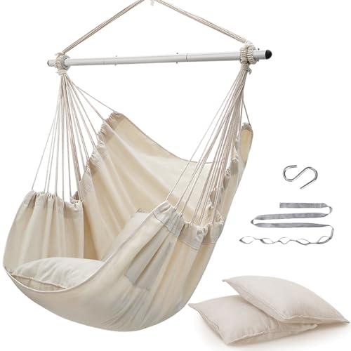 Image of ADVOKAIR Hammock Chair Swing, Heavy-Duty Hanging Rope Swing Seat Supports 500 Lbs, Ideal for Outdoor Patio, Backyard, Porch, Deck & Indoor Bedroom Use