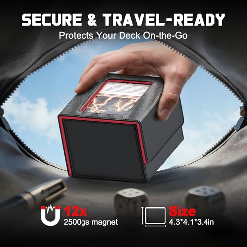 Image of Kabinka MTG Deck Box with Window, Commander Deck Box for Trading Cards, Holds 110+ Double Sleeved Cards, Fits TCG CCG EDH (Black Red)