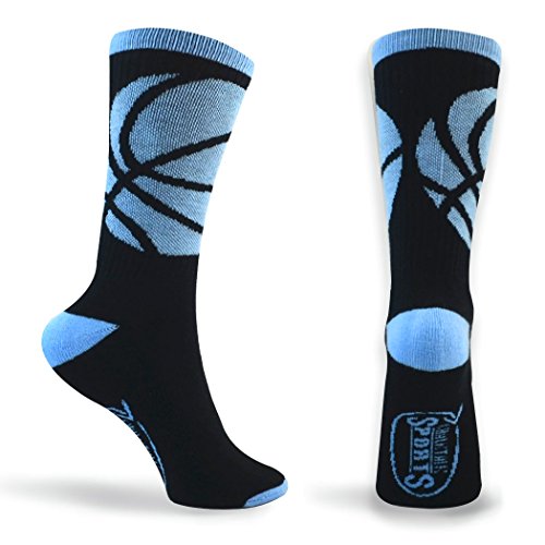 Basketball Sock | Athletic Mid Calf Woven Socks | Basketball Wrap | Black and Carolina Blue