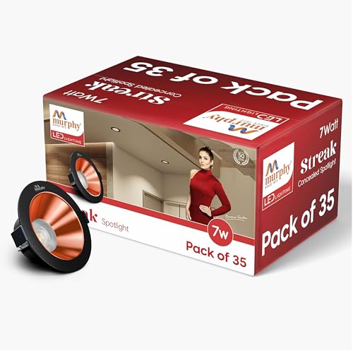 Image of Murphy 7W Streak LED Down Light BL+Copper Finish, Natural White Light, Round, Pack of 35, Recessed Ceiling LED Light, Suited for 3 inch Junction Box /Concealed Box (2 Years Warranty)