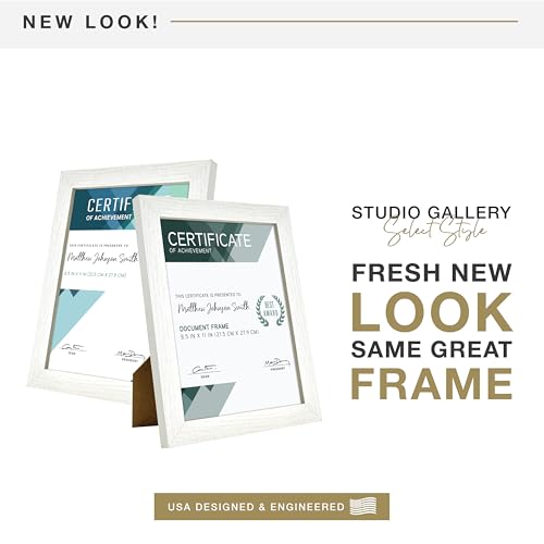 MCS Studio Gallery 8.5x11 Picture Frame White Woodgrain, Rectangle Photo Frame for Photos, Posters & Art Prints & Easel for Tapletop Display (1-Pack)