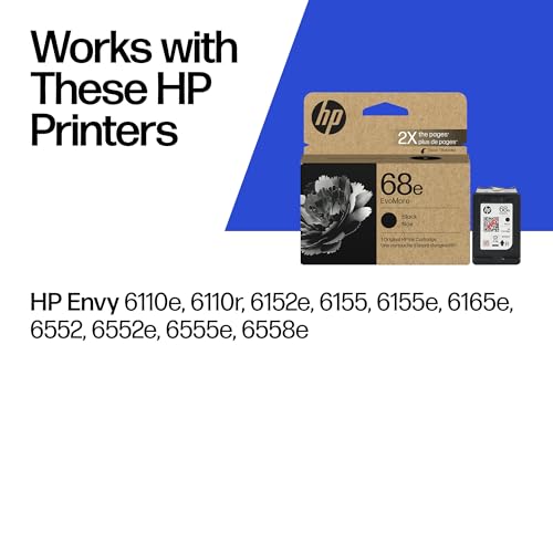 Image of HP 68e EvoMore High Yield Black Ink Cartridge | Works with Envy 6100e, 6500e Series | Carbon Neutral | 7FP22TN