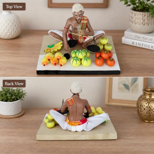 Image of Krishnanagar Handmade Clay Gift & Decor | Standard- Sitting Human Figure Miniature Idol - Fruit Seller