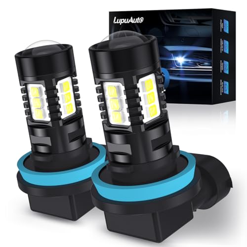 lupuauto H8 H11 Ampoules Antibrouillard LED 6500K Blanc, Eclairage à 360 Degrés, Conception de Lentille Convexe, Puce LED Surround 4 Côtés, 1:1 Taille Remplace les Lampes Halogènes, 2 Pièces