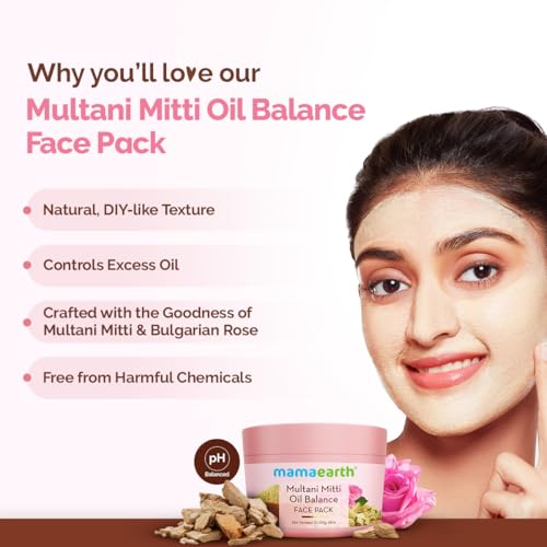 Image of Mamaearth Multani Mitti Oil Balance Face Pack with Multani Mitti & Bulgarian Rose for Normal to Oily Skin 200g | DIY-like Texture | Controls Oil & Acne | Clay Face Mask | Free From Harmful Chemicals