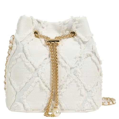 Image of Denim Bucket Bag Quilted Drawstring Jean Purses for Women Denim Clutch Hobo Bags Crossbody Handbag