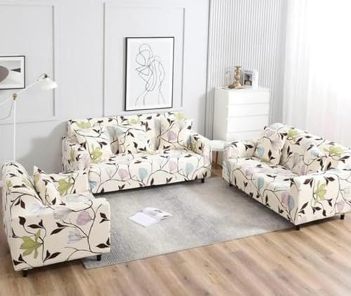 Image of Elastic Sofa Cover 5 Seater Full Set, Spandex Slipcover for Sofas, Modern Plush Super Stretchable | Flexible | Non-Slip | (Flower-White)