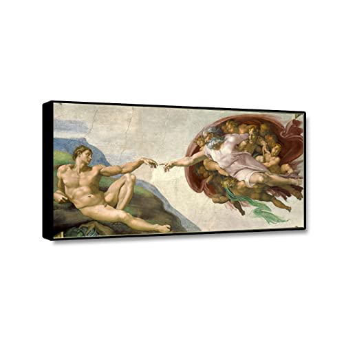 GEILEX Black Framed. Creation of Adam by Michelangelo Famous Oil Paintings Reproduction. Renaissance Canvas Prints Artwork. Canvas Wall Art for Home Decor Pictures 30x60cm(11.8x23.7in) blackframe