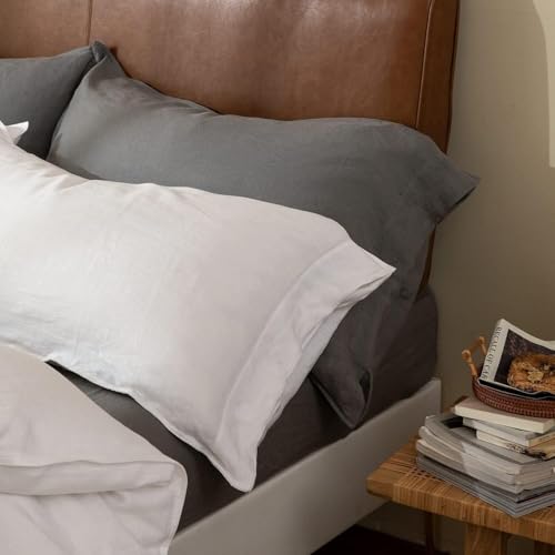 CHUFFED Linen Duvet Cover Single, Natural Linen Cotton Duvet Cover 2 pcs Bedding Set Soft Anti Allergic Breathable Bed Quilt Cover with Button Closure,140x200cm Gray - Image 7