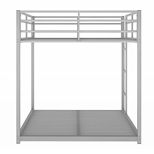 Softsea Metal Full Over Full Bunk Beds Low Metal Bunk Bed With Built-In Ladder No Box Spring Needed (Full Over Full, Silver) #TOP5