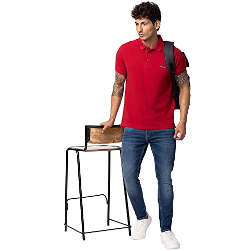 Image of Spykar Polo Collar Half Sleeves Cotton Blend Slim Fit T-Shirt for Men