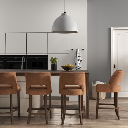 Image of VKNOW Bar Stools Set of 2, 26 inch Upholstered Counter Height Bar Stools,Modern Counter Stools with Wood Legs for Kitchen Island Dining Room,Orange