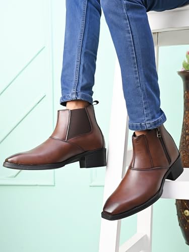 Image of Prolific Men's Chelsea Zipper /Chain Boots | High Ankle Boot| Formal, Office & Casual Wear Shoes | Soft Cushioned Insole, Slip-Resistance, Dynamic Feet Support, Arch Support & Shock Absorption