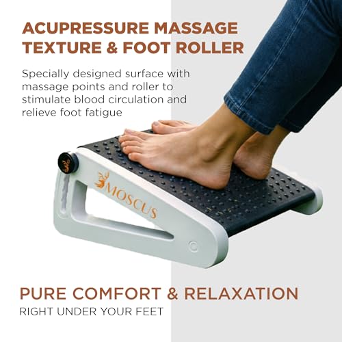 Image of Moscus Ergonomic Footrest for Office Chair, Footrest Under Desk with Massager & Acupressure Surface, Improves Posture, Relieves Back & Leg Pain, Black & White