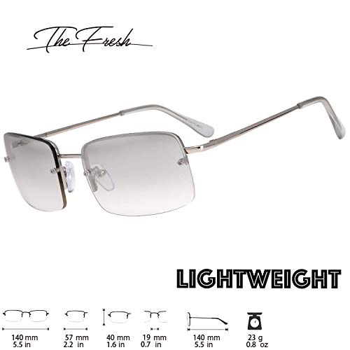 The Fresh Minimalist Small Rectangular Sunglasses Clear Eyewear Spring Hinge - Gift Box Package (307-Silver, Clear, 57)3