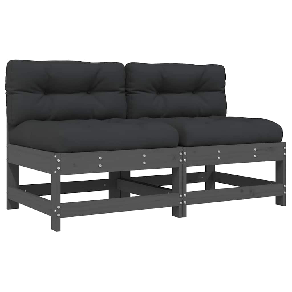 Canapé de jardin en pin gris modulable - Lot de 2 fauteuils centraux avec coussins 62x62cm
