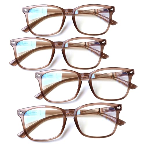 Image of Henotin 4-Pack Blue Light Blocking Reading Glasses Women Men,Spring Hinge Computer Readers,Anti UV Ray Square Nerd Eyeglasses (4 Pack Mix, 0.00, Diopters)