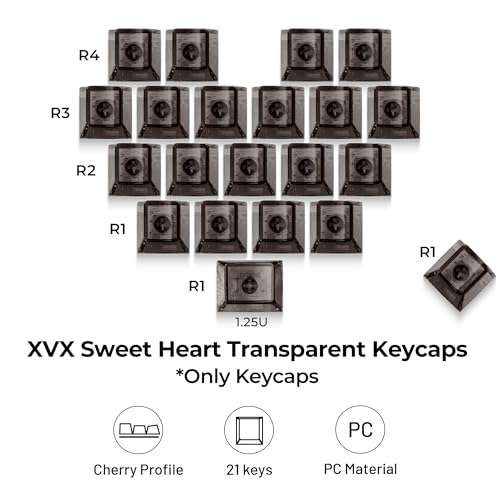 Image of XVX Blank Crystal Transparent Keycaps, PC Material Custom DIY Sweet Heart Keyboard Caps, Backlit Black Candy Keycap Cherry Profile for MX Switches Mechanical Keyboard (21pcs)