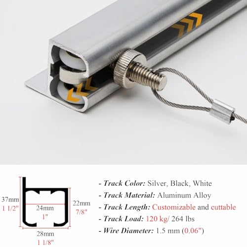 Image of Picture Rail Hanging System Picture Hanging Kit with Silent Pullys, Photo Display Stand with 3 5 6 8 10 FT Long Steel Cords, Hanging Picture Frames for Wall Decor(3.3 inch /1m Cable,42 inch /106cm Track)