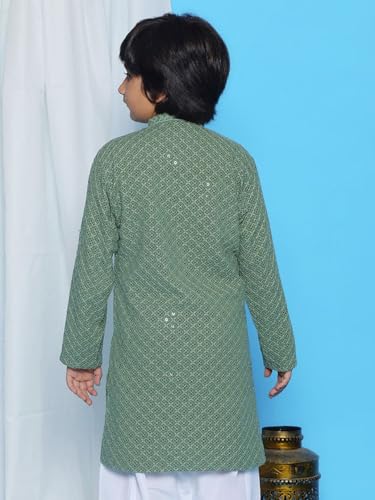Image of AJ DEZINES Chikankari Kurta For Boys- Ethnic Wear | Embroidery Chikankari Sequined | Traditional & Festive Outfit | Cotton Stylish Boys Kurta | Perfect For Wedding & Family Function