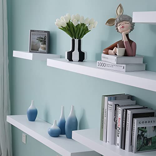 WELLAND 16 Inch White Floating Shelves for Wall, Bathroom and More
