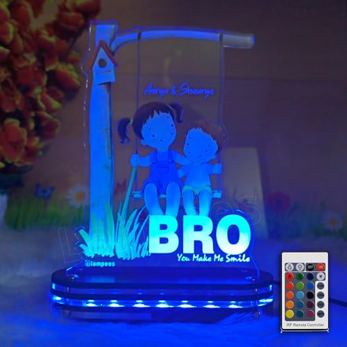 Image of lampees Personalized 3D LED lamp Rakhi Brother Sister name - Multi Color (BRO)